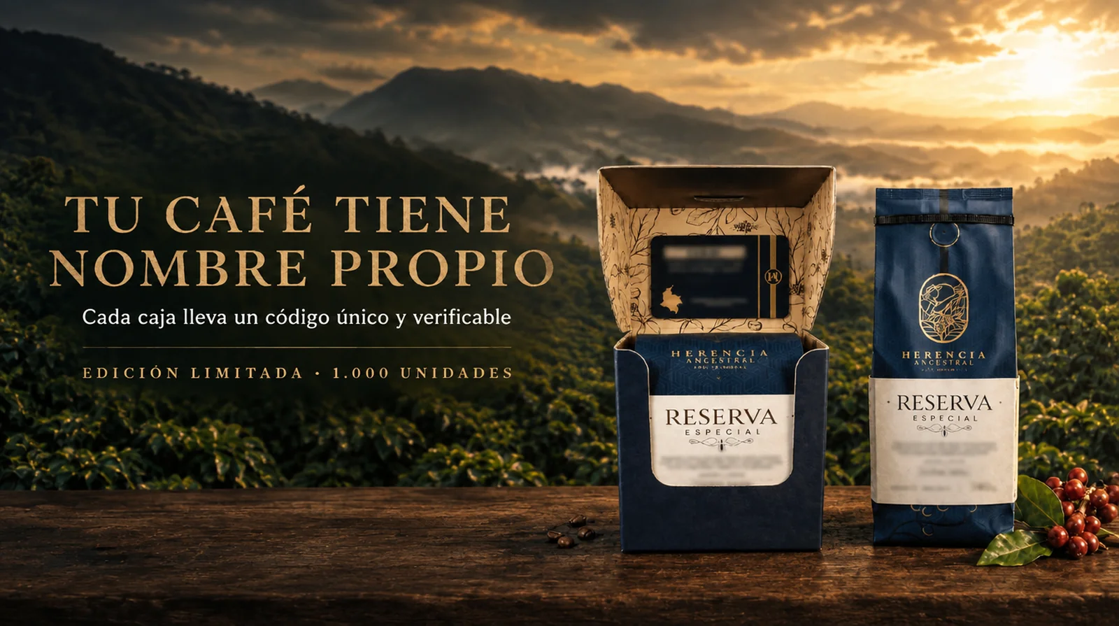 Tu cafe tiene nombre propio: cada caja lleva un codigo unico y verificable en herenciaancestral.com/verificador. Edicion limitada de 1.000 unidades.